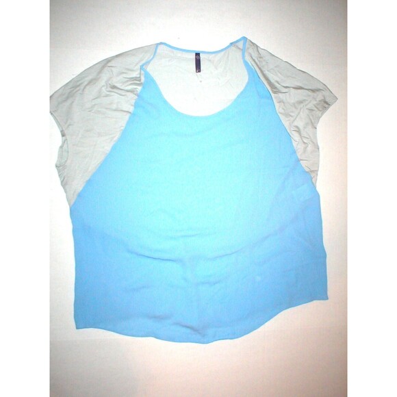 New Womens NYDJ Large L Blue Gray Top Blouse Color Block Light Soft Tee USA Made - Picture 1 of 4